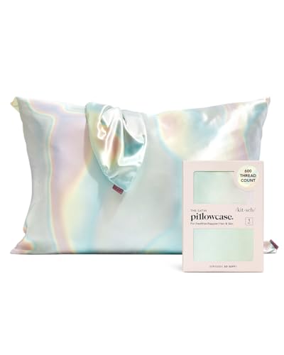 Kitsch Satin Pillowcase with Zipper for Hair and Skin Queen Size, Softer Than Silk Pillow Cases, 2 Pack Cooling Pillow Covers, Machine Washable, Satin Pillow Cases Standard Size Set of 2 19"x26", Aura