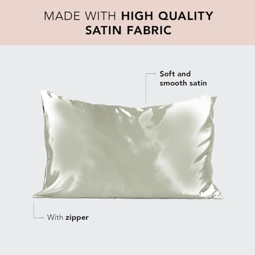 Kitsch Satin Pillowcase with Zipper for Hair and Skin Queen Size, Softer Than Silk Pillow Cases, 2 Pack Cooling Pillow Covers, Machine Washable, Satin Pillow Cases Standard Size Set of 2 19"x26", Aura