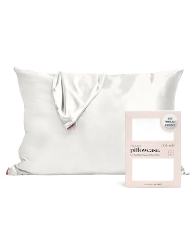 Kitsch Satin Pillowcase with Zipper for Hair and Skin Queen Size, Softer Than Silk Pillow Cases, 2 Pack Cooling Pillow Covers, Machine Washable, Satin Pillow Cases Standard Size Set of 2 19"x26", Aura