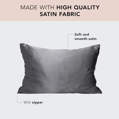 Kitsch Satin Pillowcase with Zipper for Hair and Skin Queen Size, Softer Than Silk Pillow Cases, 2 Pack Cooling Pillow Covers, Machine Washable, Satin Pillow Cases Standard Size Set of 2 19"x26", Aura