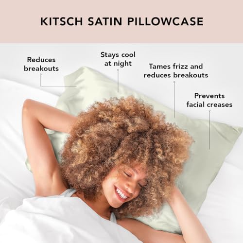 Kitsch Satin Pillowcase with Zipper for Hair and Skin Queen Size, Softer Than Silk Pillow Cases, 2 Pack Cooling Pillow Covers, Machine Washable, Satin Pillow Cases Standard Size Set of 2 19"x26", Aura