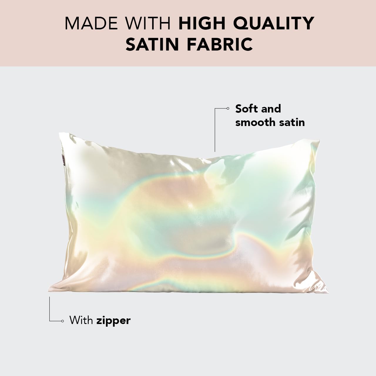 Kitsch Satin Pillowcase with Zipper for Hair and Skin Queen Size, Softer Than Silk Pillow Cases, 2 Pack Cooling Pillow Covers, Machine Washable, Satin Pillow Cases Standard Size Set of 2 19"x26", Aura