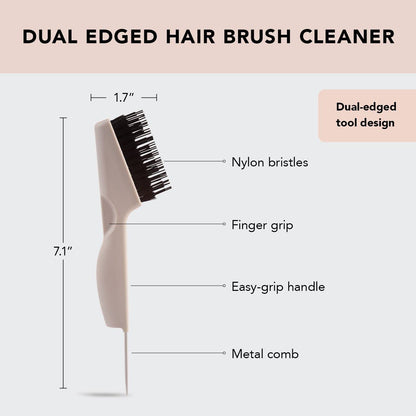 Kitsch Double Sided Hair Brush Cleaner Tool 2-in-1 Comb Cleaner | Eco-Friendly Hair Brush Rake | Double Edge Hair Remover Brush & Hairbrush Cleaner Solution for Hair Brush Maintenance, Gifts for Women