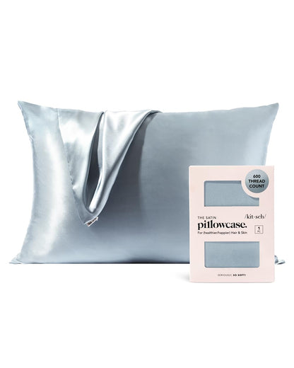 Kitsch Satin Pillowcase with Zipper for Hair and Skin Queen Size, Softer Than Silk Pillow Cases, 2 Pack Cooling Pillow Covers, Machine Washable, Satin Pillow Cases Standard Size Set of 2 19"x26", Aura