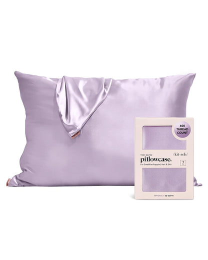 Kitsch Satin Pillowcase with Zipper for Hair and Skin Queen Size, Softer Than Silk Pillow Cases, 2 Pack Cooling Pillow Covers, Machine Washable, Satin Pillow Cases Standard Size Set of 2 19"x26", Aura