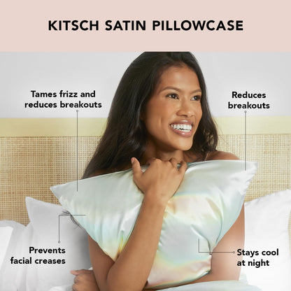 Kitsch Satin Pillowcase with Zipper for Hair and Skin Queen Size, Softer Than Silk Pillow Cases, 2 Pack Cooling Pillow Covers, Machine Washable, Satin Pillow Cases Standard Size Set of 2 19"x26", Aura